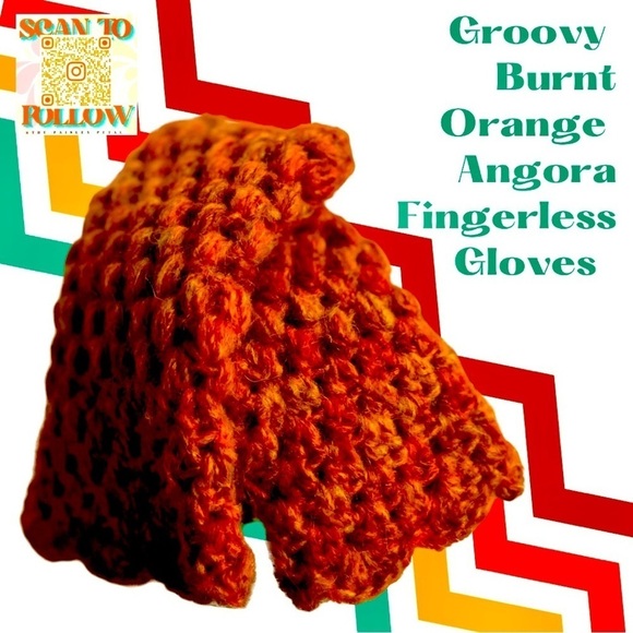 𝅺HANDMADE BURNT ORANGE FINGERLESS GLOVES - Picture 1 of 4